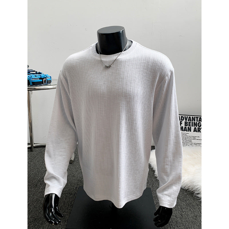 Men's Ribbed Long Sleeve Shirt made of Fine Knit with Round Neckline Mune Fashion