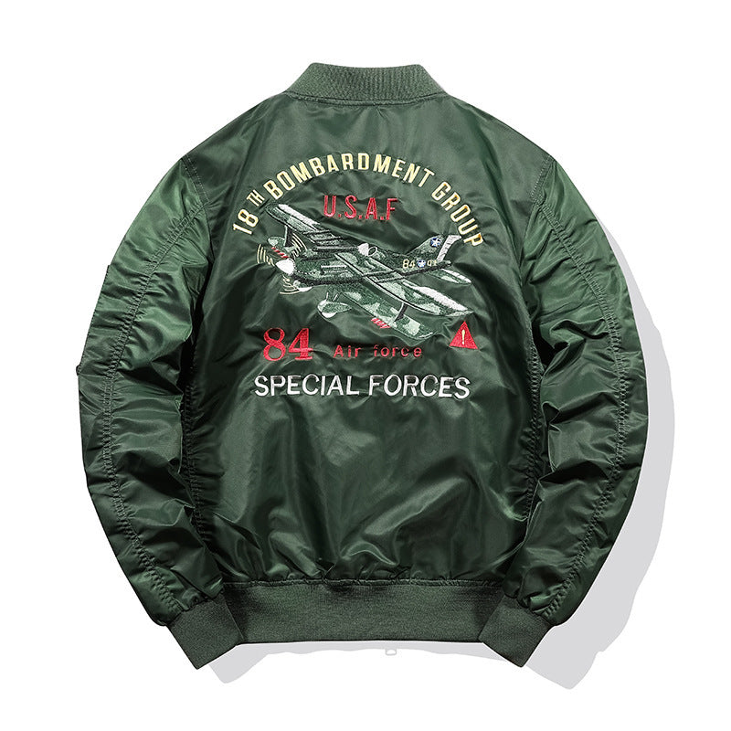 Men's pilot blouson with military patches, arm pocket, and windproof nylon look Mune Fashion