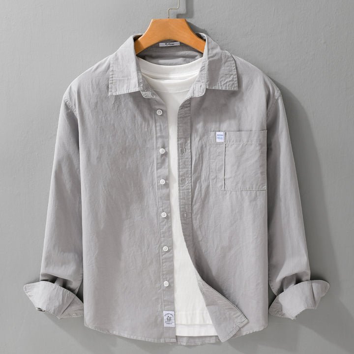 Men's cotton overshirt in layering look with kent collar and patch chest pocket Mune Fashion