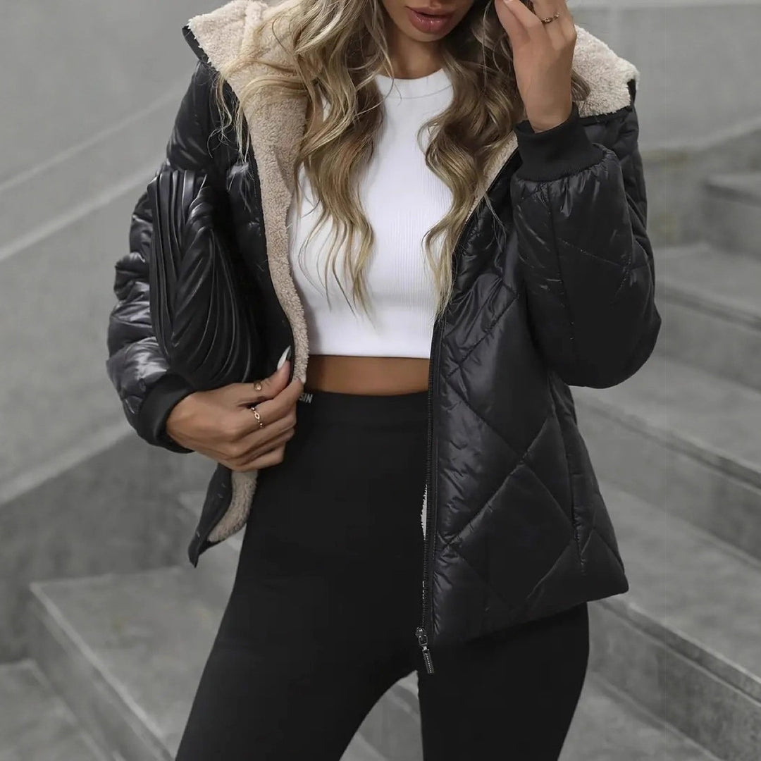 Women's quilted jacket with teddy fur lining and hood Mune Fashion