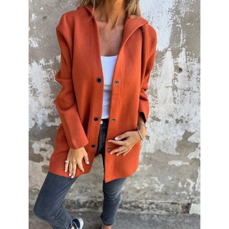 Women's Midi Length Oversized Coat made of Wool Blend with Clear Button Placket and Minimalist Lapels Mune Fashion