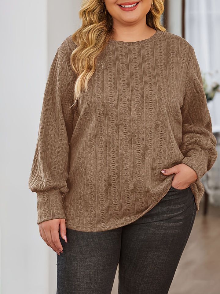 Women Textured Oversized Knit Sweater with Round Neck and Balloon Sleeves Mune Fashion