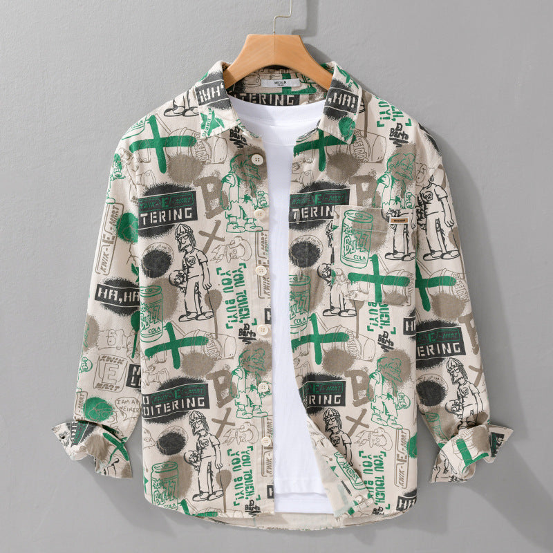 Men's Artistic Graphic Overshirt in Relaxed Layering with Allover Sketch Print and Soft-Touch Cotton Mix Mune Fashion