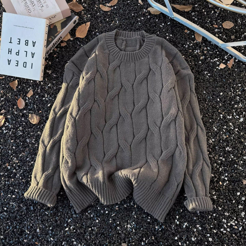 Women Chunky Knit Oversized Cable Knit Sweater with Cropped Hem Mune Fashion