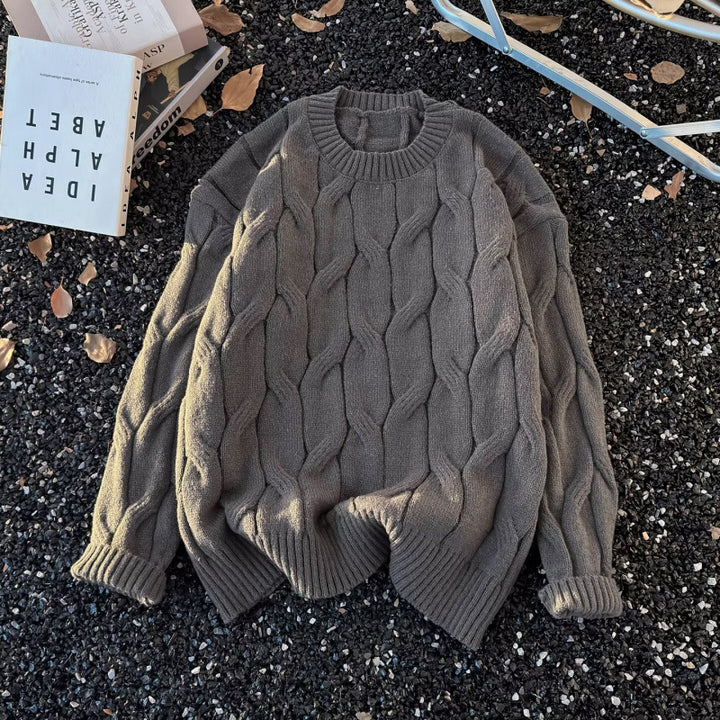 Women Chunky Knit Oversized Cable Knit Sweater with Cropped Hem Mune Fashion
