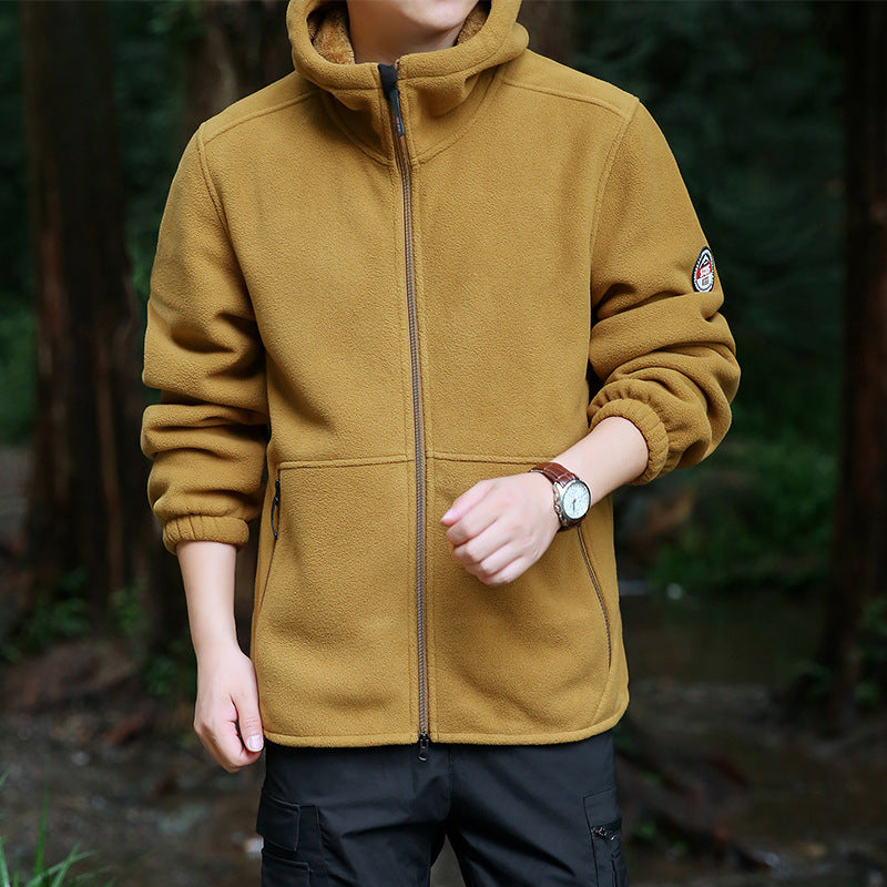 Men's fleece hooded jacket for outdoor with thermal lining, windproof surface and zip pockets Mune Fashion