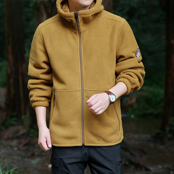Men's fleece hooded jacket for outdoor with thermal lining, windproof surface and zip pockets Mune Fashion