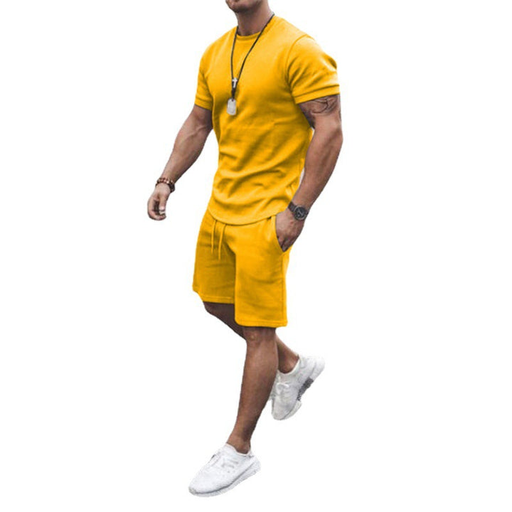 Men's fitted short sleeve shirt with reinforced shoulder seam and elastic drawstring bermuda made of stretch jersey Mune Fashion
