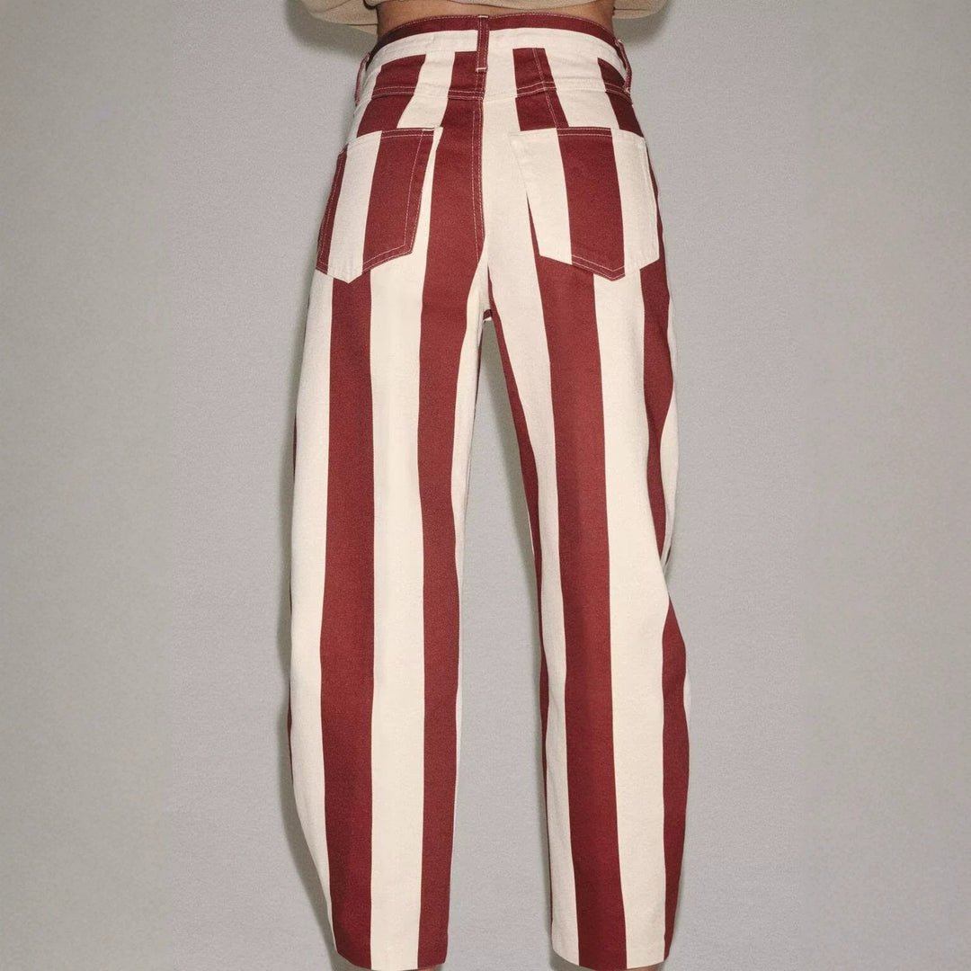 Ladies wide trousers with high waist, wide leg and striking stripe pattern Mune Fashion