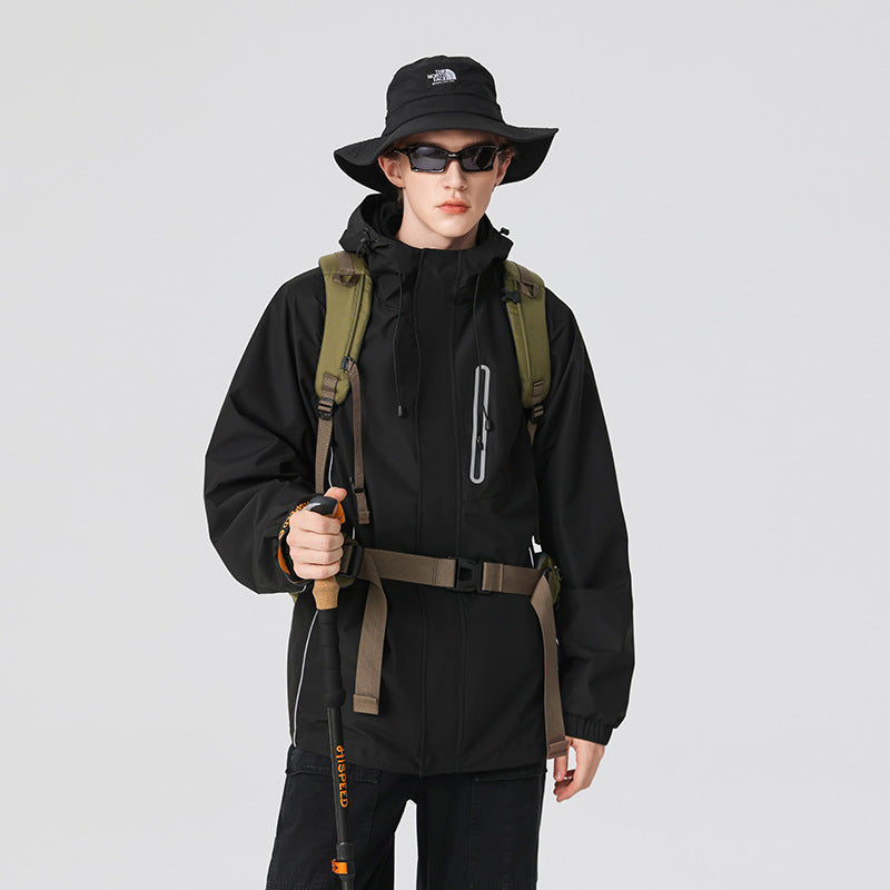 Men's windproof breathable rain and softshell jacket with adjustable hood and reflective inserts Drune