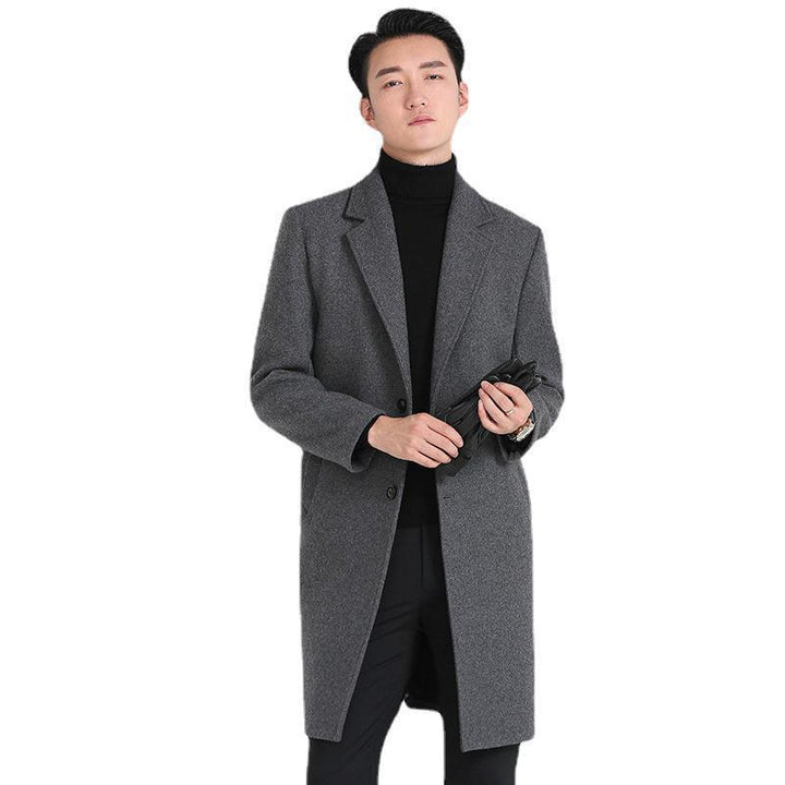 Men's Elegant Wool Coat with Classic Cut and Practical Pockets Mune
