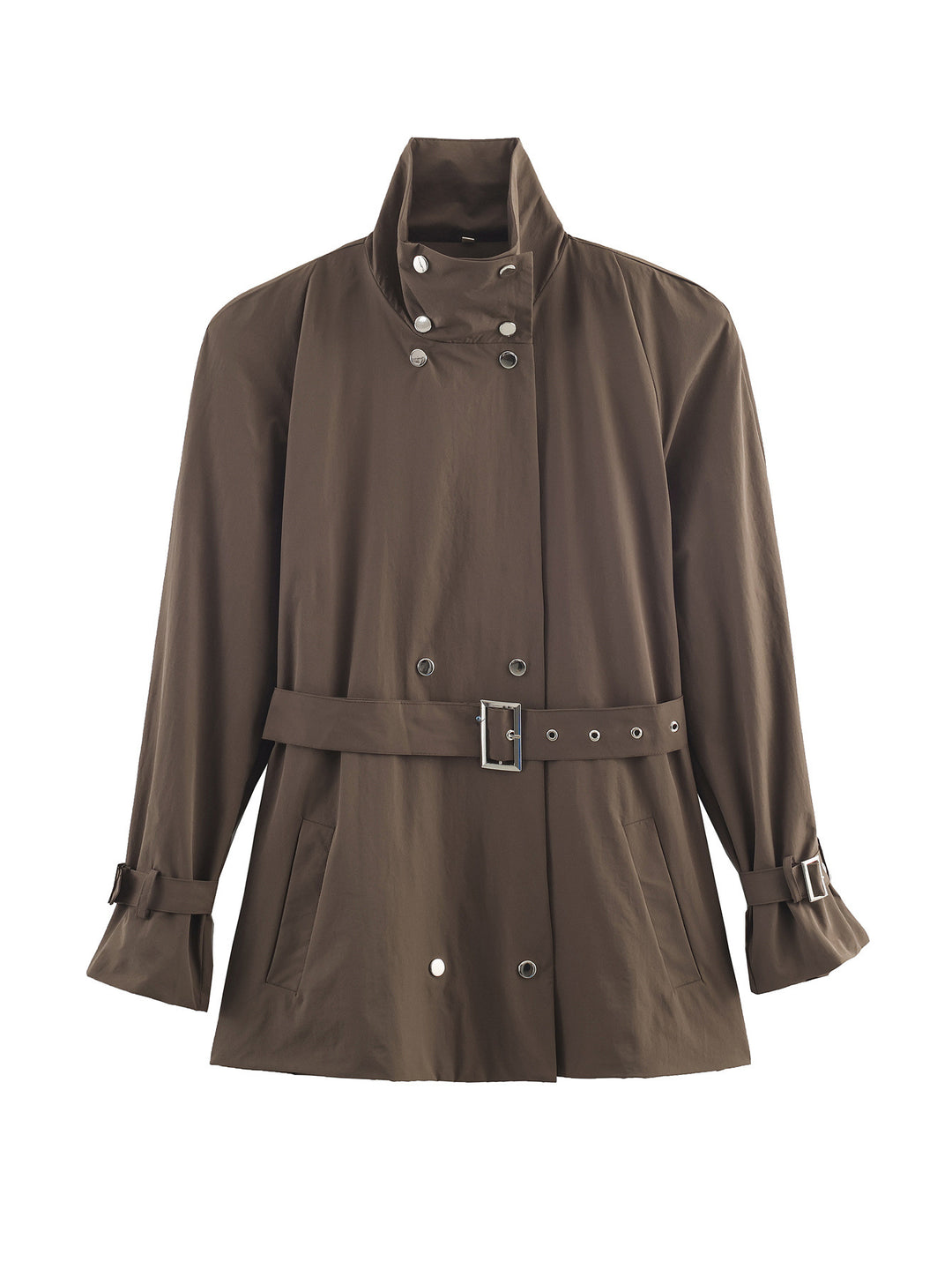 Women’s short tailored trench coat with stand-up collar and tie belt Mune Fashion