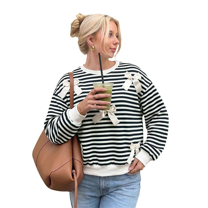 Women Striped Sweater with Bow Details Mune Fashion