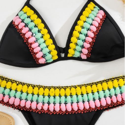 Women Triangle Bikini with Colorful Tassels Mune Fashion