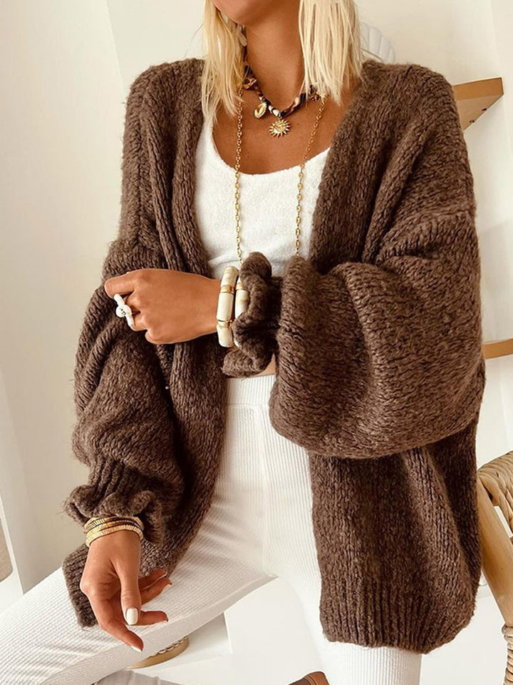 Women's Oversize Knit Cardigan with Voluminous Balloon Sleeves and Teddy-like Texture Mune Fashion