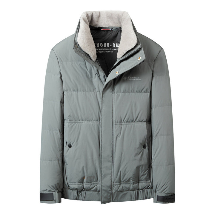 Men's Short Padded Jacket with High Faux Fur Collar, Water-Repellent Outer Shell and Thermal Insulation Mune Fashion
