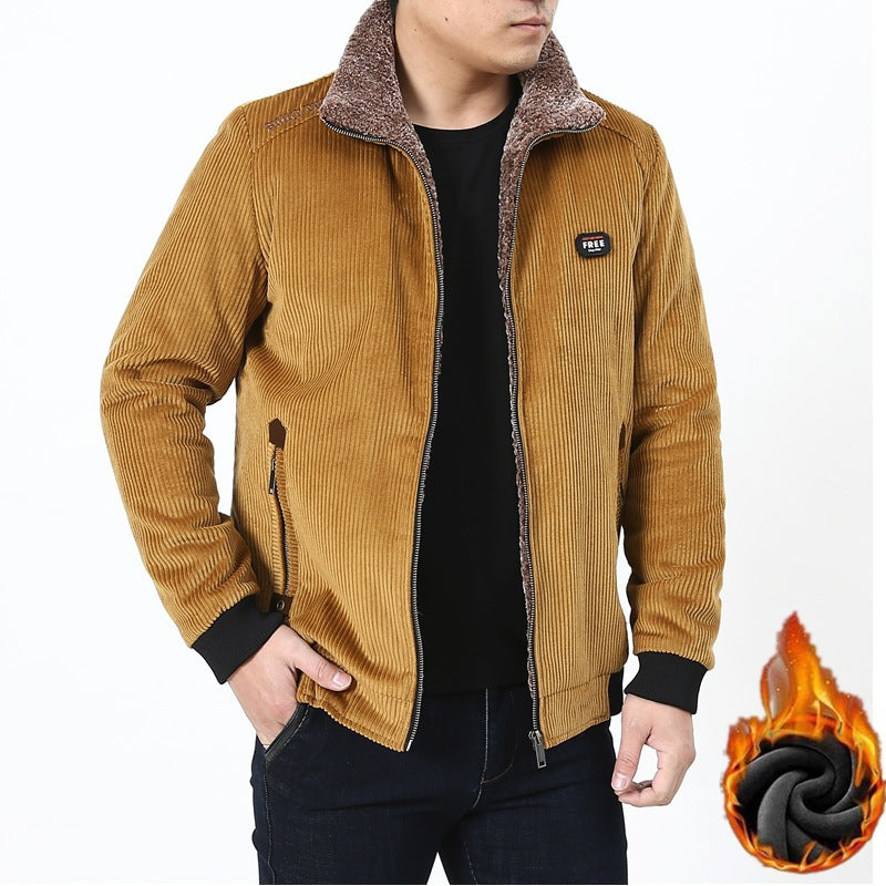 Men's cord jacket with warming Sherpa lining, stand-up collar, and zipper Mune Fashion