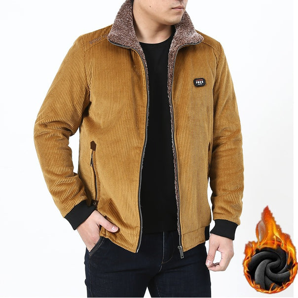 Men's Cord Field Jacket with cozy Teddy fleece lining and stand-up collar Mune Fashion