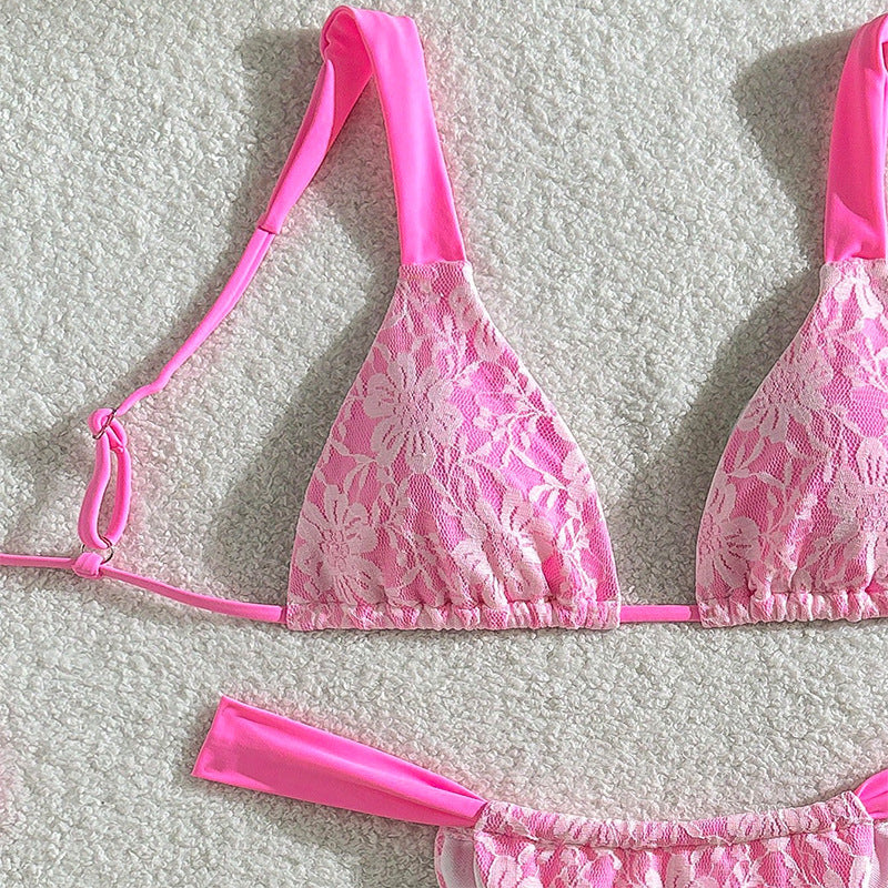 Women's triangle bikini with floral lace pattern and adjustable straps Mune Fashion