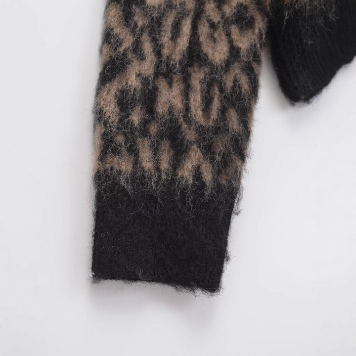 Women's chunky knit pullover with leopard jacquard, soft fleece and round neck Mune Fashion