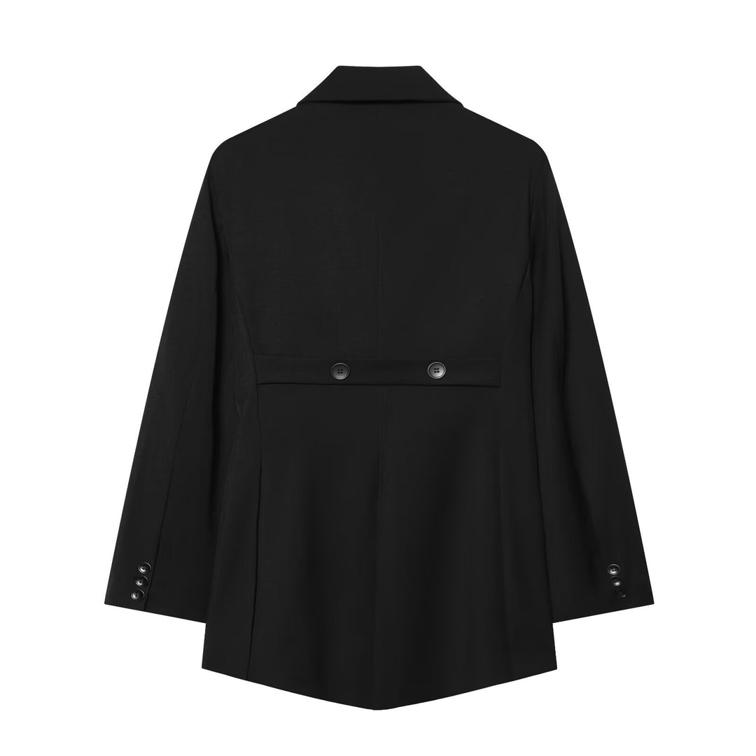 Women's Double-Breasted Oversized Blazer with Satin Lining and Extended Hem Mune Fashion