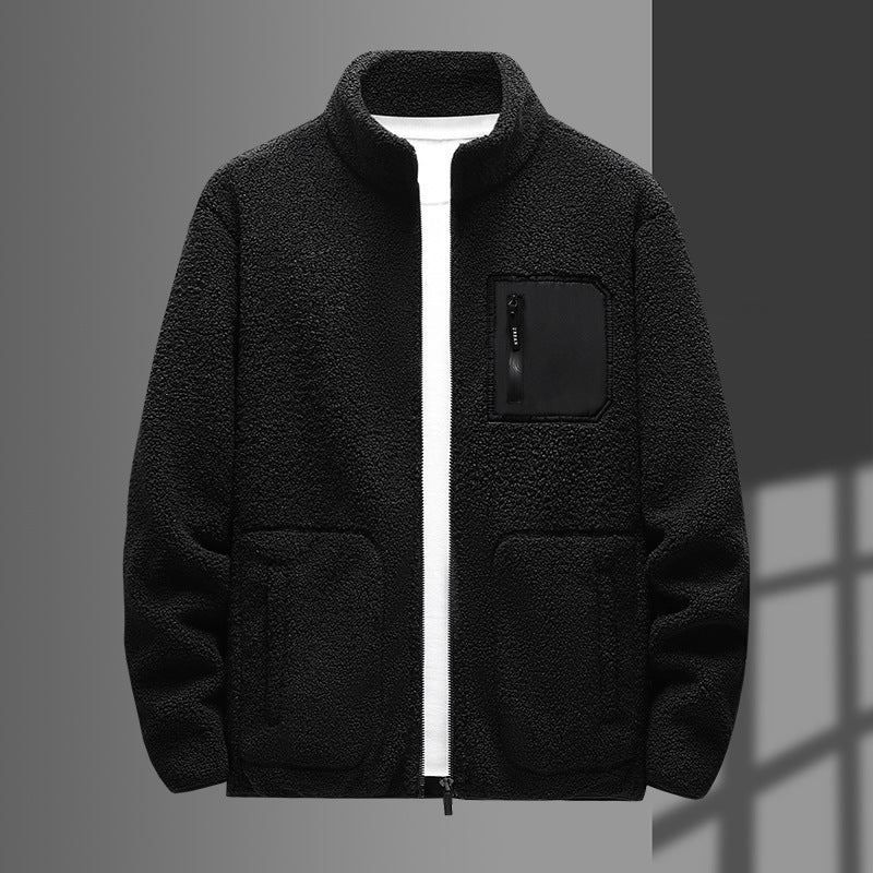 Men's warming teddy fleece jacket with stand-up collar, full-length zipper and chest zipper pocket Mune Fashion