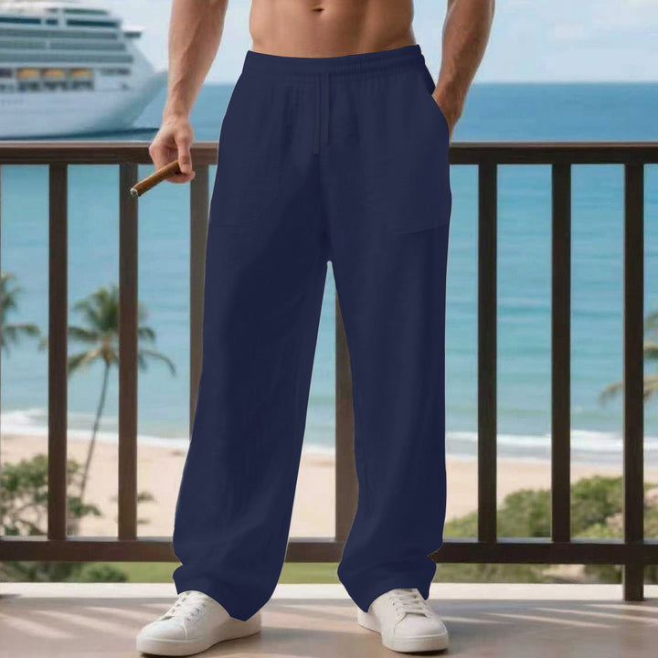 Men's oversized Relax cargo pants made of linen-cotton blend with elastic drawstring waistband and large patch pockets Mune Fashion