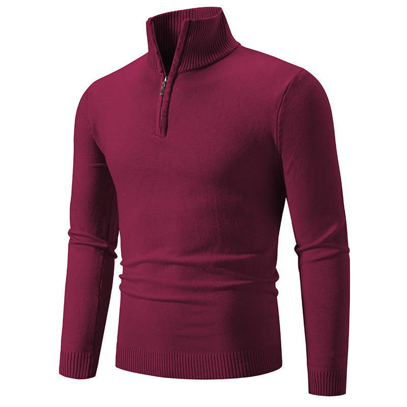 Men's fine knit half-zip pullover with ribbed stand-up collar and slim fit Mune Fashion