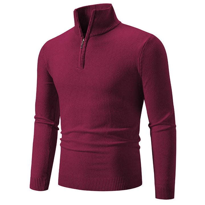 Men's fine knit half-zip pullover with ribbed stand-up collar and slim fit Mune Fashion