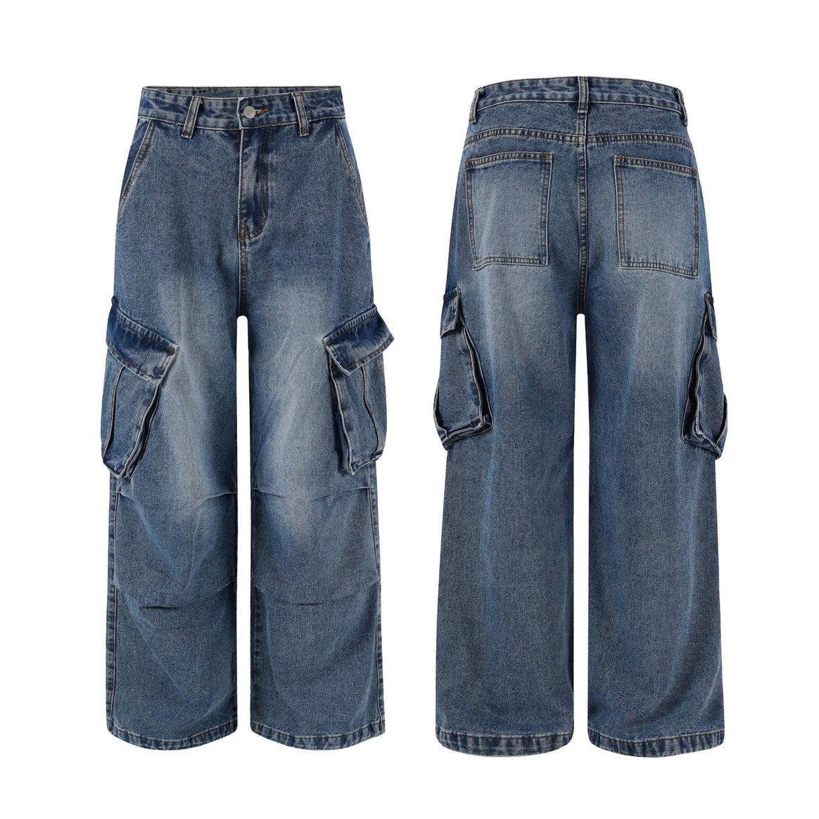 Men's extra-wide panel denim cargo pants in a loose baggy cut with knee panels Mune Fashion