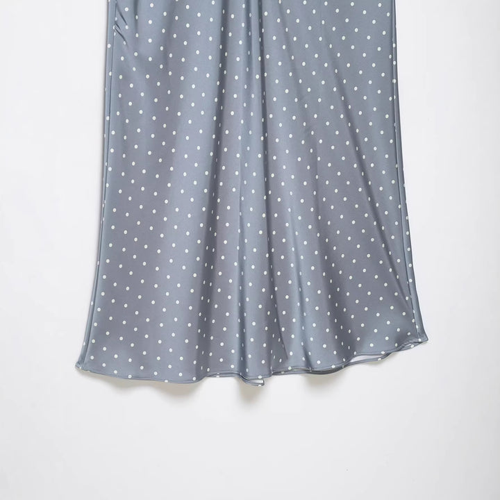 Women’s midi skirt in vintage look with polka dot pattern, high waist fit and flowing satin A-line Mune Fashion