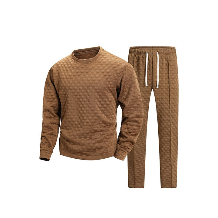 Men's Quilted Lounge Set with Patterned Structure, Round Neck Sweatshirt & Tapered Jogging Pants Mune Fashion