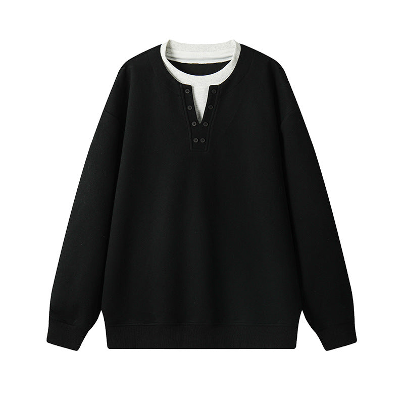 Men's Henley sweatshirt with button placket, oversized fit & ribbed cuffs Mune Fashion