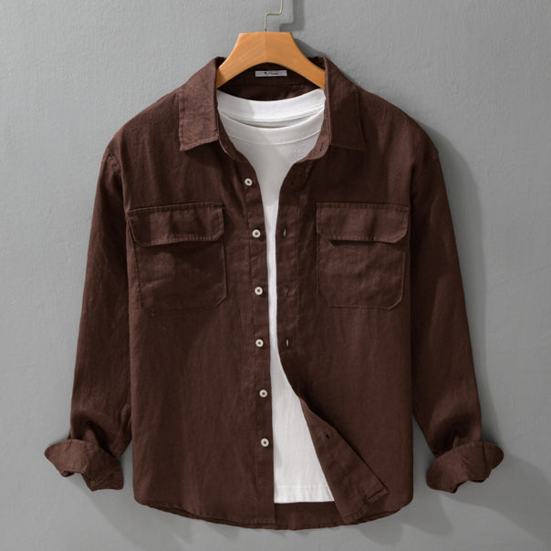 Men's Loose Linen Overshirt with Chest Pockets and Button Placket Mune Fashion