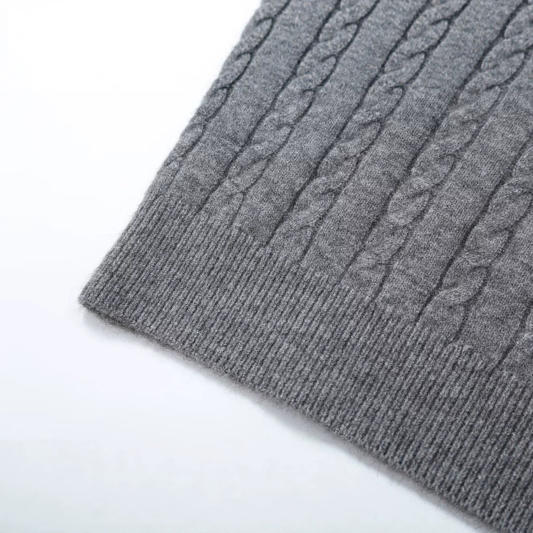 Women's Oversize Cable Knit Sweater with V-Neck and Wide Ribbed Cuff Mune Fashion
