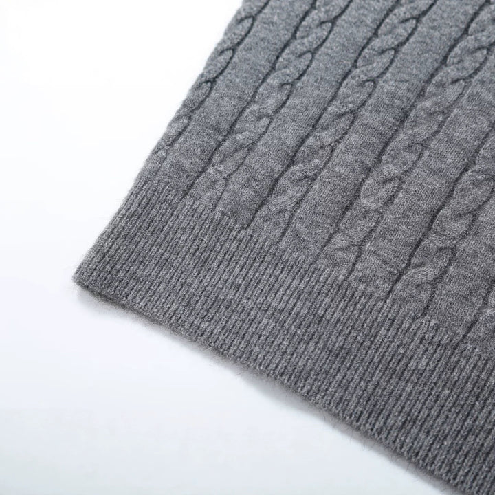 Women's Oversize Cable Knit Sweater with V-Neck and Wide Ribbed Cuff Mune Fashion