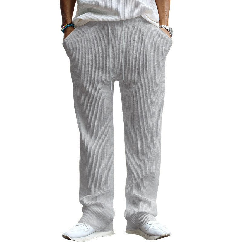 Men's straight cut corduroy velour pants with drawstring waistband, metal drawstring ends, and deep side pockets Mune Fashion