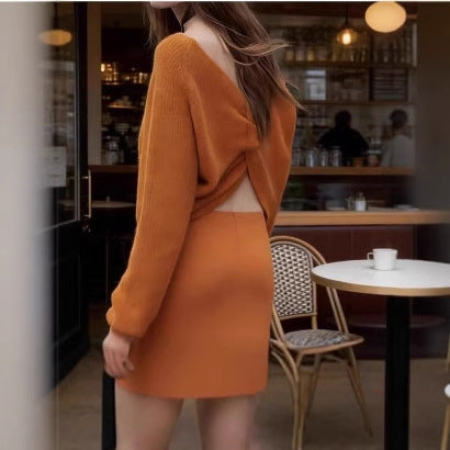 Ladies chunky knitted pullover with boat neck and cropped cut Mune Fashion