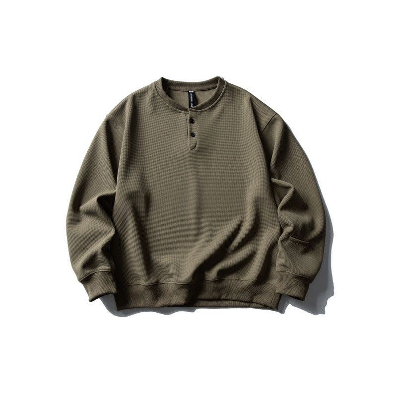 Unisex Waffle Knit Henley Sweatshirt in Oversize Cut with Button Placket Mune Fashion