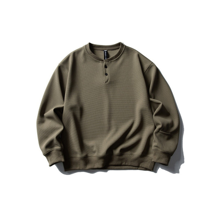 Unisex Waffle Knit Henley Sweatshirt in Oversize Cut with Button Placket Mune Fashion