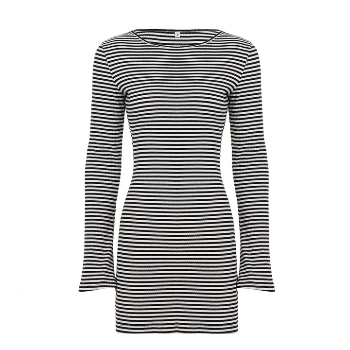Women's tailored ribbed mini dress with boat neckline and flared sleeves Mune Fashion