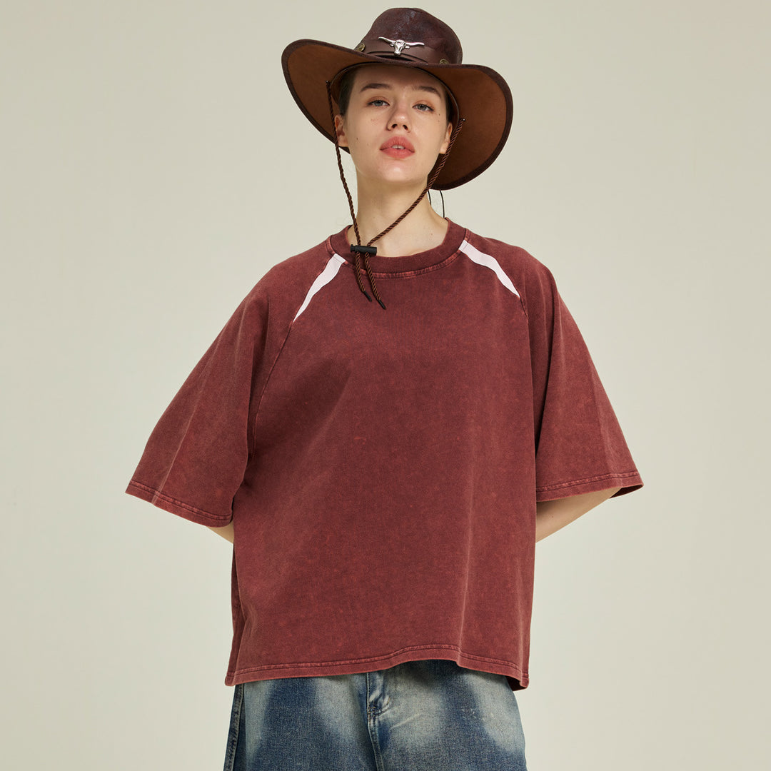 Men's Oversize Raglan T-Shirt with Vintage Wash and Contrast Trim Mune Fashion