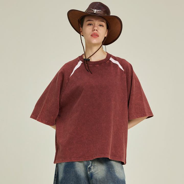 Men's Oversize Raglan T-Shirt with Vintage Wash and Contrast Trim Mune Fashion
