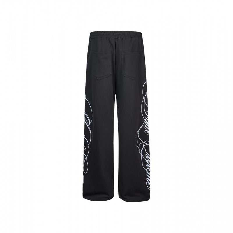 Ladies Wide Jersey Pants with Drawstring, Side Line-Art Print and Relaxed-Fit Mune Fashion