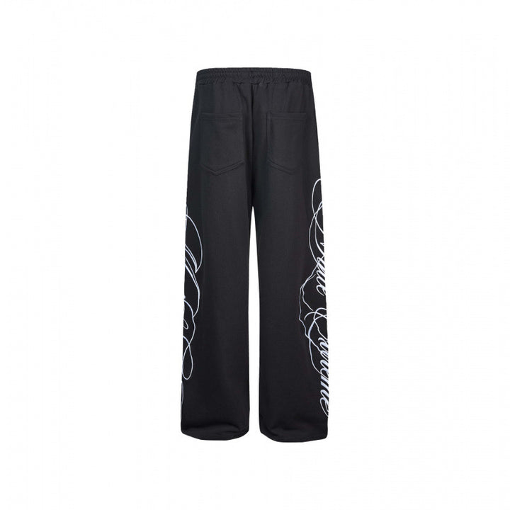 Ladies Wide Jersey Pants with Drawstring, Side Line-Art Print and Relaxed-Fit Mune Fashion