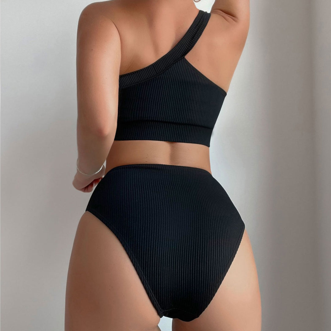 Women's One-Sided Cut Bikini Top and High-Waisted Bikini Bottom Mune Fashion