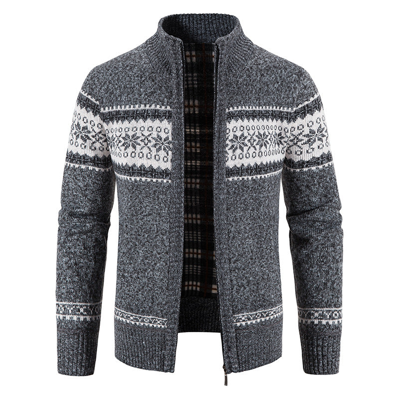 Men's Norwegian knit zip jacket with stand-up collar, warming fleece lining, and zipper Mune Fashion
