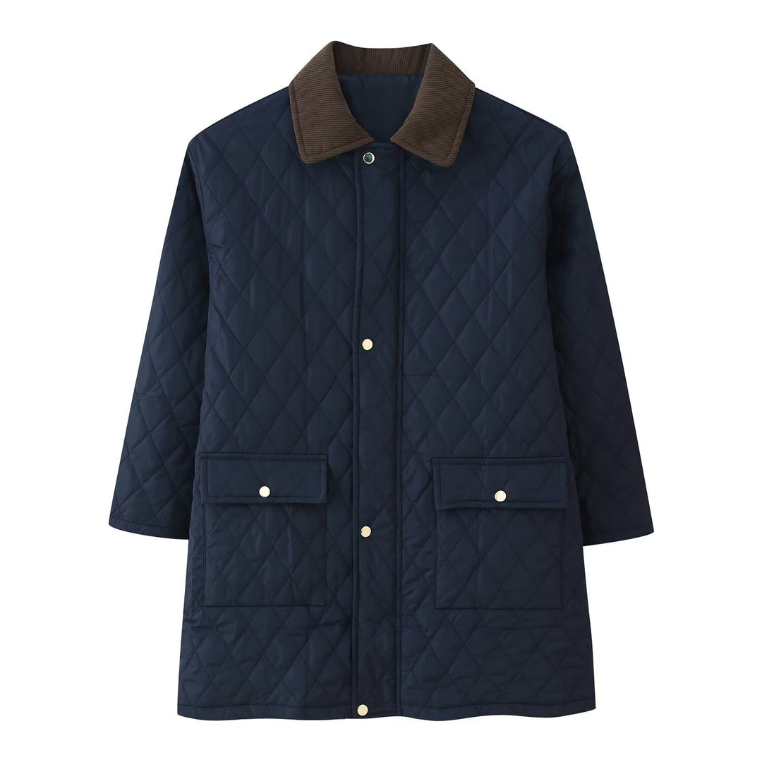 Women’s quilted coat with cord collar, checkered quilting and patch pockets Mune Fashion