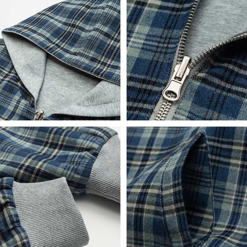 Unisex Padded Hoodie Bomber Jacket with Checkered Flannel Lining and Sturdy Zipper Mune Fashion