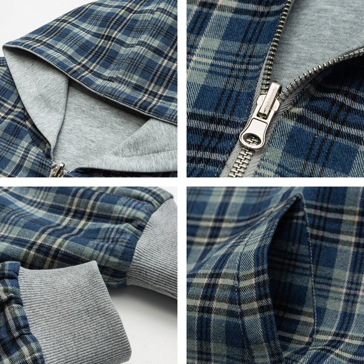 Unisex Padded Hoodie Bomber Jacket with Checkered Flannel Lining and Sturdy Zipper Mune Fashion